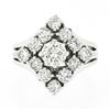 Image 4 : Vintage 14K White Gold 2.04 ctw Old Transitional Cut Diamond Lozenge Platter Rin