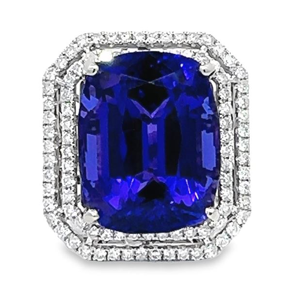 25.20 ctw Tanzanite and 1.66 ctw Diamond Ring - 14KT White Gold