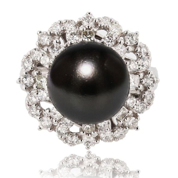 12.40mm South Sea Pearl and 1.25 ctw Diamond Platinum Ring