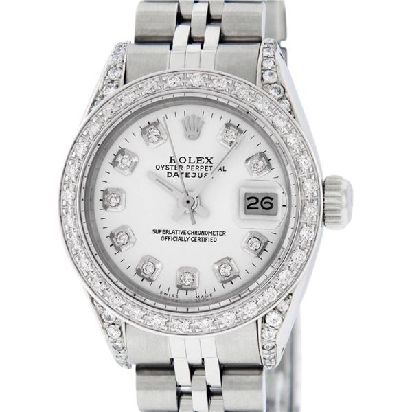 Rolex Ladies Quickset Stainless Steel White Diamond Lugs And Datejust Wristwatch