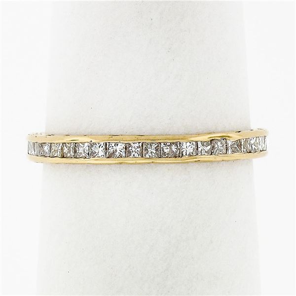 Vintage 18k Gold 0.85 ctw Channel Princess Cut Diamond Eternity Wedding Band Rin