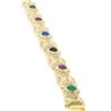 Image 5 : NEW 14K Yellow Gold 7" Onyx Green Agate Amethyst Garnet Textured Tennis Bracelet