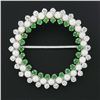 Image 2 : Vintage 14k Gold 1.60 ctw Round Diamond Emerald & White Pearl Circle Wreath Broo