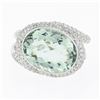 Image 4 : 18K White Gold Oval Bezel Prasiolite Quartz & Pave Diamond Twisted Cocktail Ring