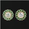 Image 2 : New 14k Yellow Gold 1.33 ctw Diamond Emerald Halo Milgrain Flower Cluster Earrin