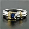 Image 2 : Estate 18k Two Tone Gold 0.38 ctw FINE Sapphire & Diamond Buckle Band Ring Sz 6.