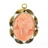 Image 1 : Antique 10k Yellow Gold Oval Carved Coral Cameo Twisted Frame Brooch Pin Pendant