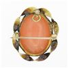 Image 3 : Antique 10k Yellow Gold Oval Carved Coral Cameo Twisted Frame Brooch Pin Pendant