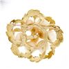 Image 3 : Vintage Carved Angel Skin Coral Rose Bouquet 14K Gold Textured Leaf Halo Brooch