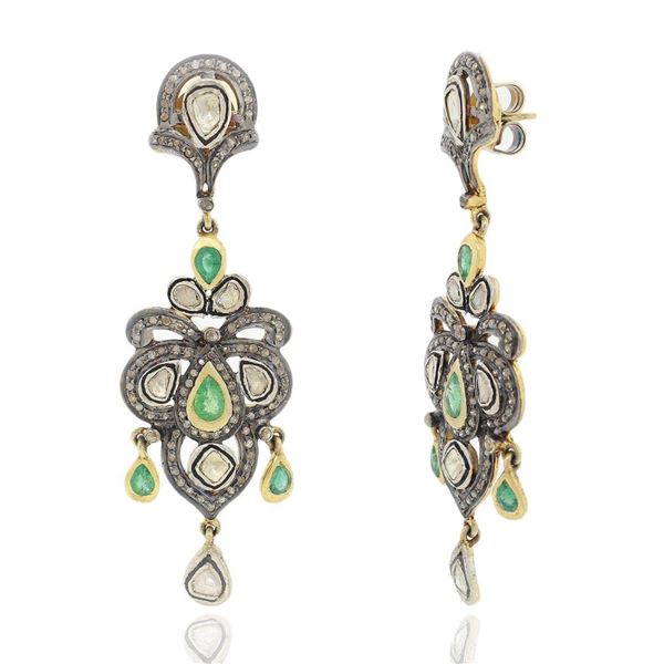1.44 ctw Emerald and 1.77 ctw Diamond 925 Silver Dangle Earrings
