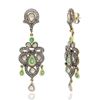Image 1 : 1.44 ctw Emerald and 1.77 ctw Diamond 925 Silver Dangle Earrings