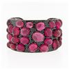 Image 1 : 18k Gold GIA Oval Cabochon Rubellite Tourmaline Black Diamond Wide Cuff Bracelet