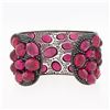 Image 3 : 18k Gold GIA Oval Cabochon Rubellite Tourmaline Black Diamond Wide Cuff Bracelet