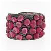 Image 5 : 18k Gold GIA Oval Cabochon Rubellite Tourmaline Black Diamond Wide Cuff Bracelet