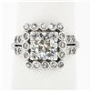 Image 1 : Antique Art Deco Platinum 1.74 ctw Euro Diamond Solitaire & Halo Engagement Ring