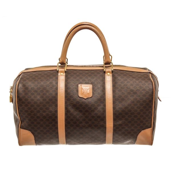 Celine Macadam Pattern Logo Embossed Big Boston Bag Brown