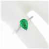 Image 3 : Vintage 14K White Gold 0.71 ctw FINE Pear Colombian Emerald Solitaire Bypass Rin