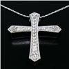 Image 2 : Large 14k White Gold 1.18 ctw Round Diamond Cross Pendant w/ 18" Fancy Link Chai