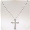Image 4 : Large 14k White Gold 1.18 ctw Round Diamond Cross Pendant w/ 18" Fancy Link Chai