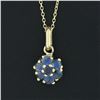 Image 4 : Estate 18k Yellow Gold 0.70 ctw Sapphire Flower Cluster Petite Pendant Necklace