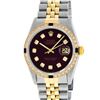 Image 2 : Rolex Mens Two Tone Maroon Dial Diamond And Sapphire 36MM Datejust Wriswatch