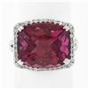 Image 3 : 14k Gold 13.75 ctw GIA Cushion Purple Pink Tourmaline Diamond Halo Cocktail Ring