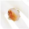 Image 3 : Antique 14k Gold Oval Cabochon Orange White Banded Agate Solitaire Cocktail Ring