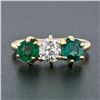 Image 2 : Antique Victorian 14k Gold 0.65 ctw Old Mine Cut Diamond Green Stone 3 Stone Rin