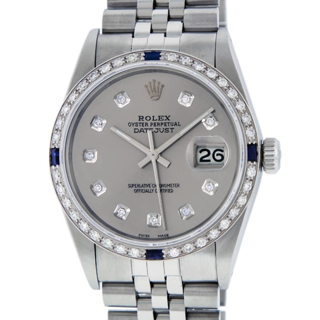 Rolex Grey Rolex Mens Stainless Steel Gray Diamond And Sapphire 36MM Datejust ...