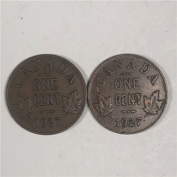 Canadian Small  Cent 1927 X 2