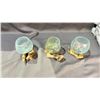 Image 2 : 3 HAND MADE MOLTEN GLASS BOWLS ON TEAK BASES