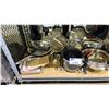 Image 2 : SHELF OF ASSORTED KITCHENWARE INCLUDING; POTS, PANS, CLING WRAP & MORE