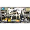 Image 2 : RACK OF ASSORTED ITEMS INCLUDING; BIN OF CHANDELIER CRYSTALS, LIGHTING, CHARGING CABLES & MORE (RACK