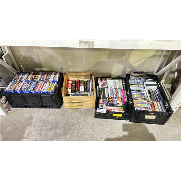 SHELF OF ASSORTED DVDS & BOOKS