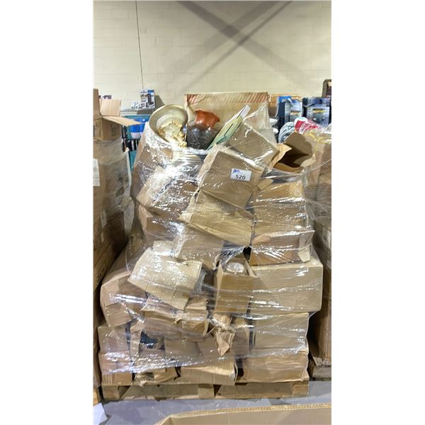 PALLET OF ASSORTED ITEMS INCLUDING; VASES, PLANTER POT STANDS, PAPER & MORE