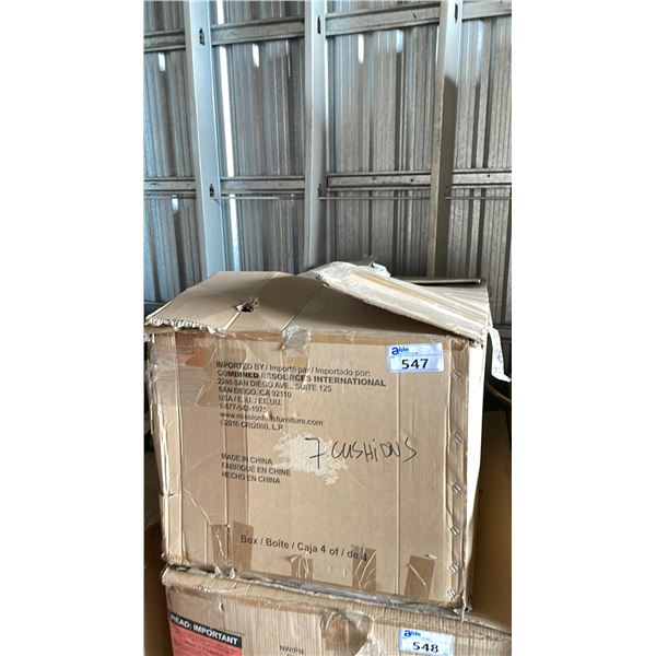 BOX OF ASSORTED PATIO CUSHIONS
