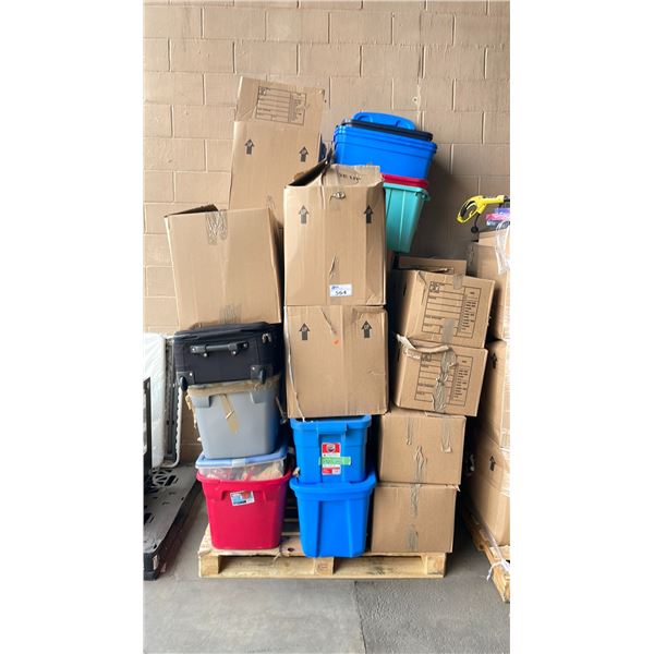PALLET OF ASSORTED ITEMS INCLUDING; LUGGAGE, TOYS, CLOTHING & MORE