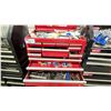 Image 2 : PORTABLE TOOLBOX WITH ASSORTED TOOL CONTENTS INCLUDING; ELECTRICAL COMPONENTS, AIR GUN, MALLETS &