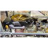 Image 2 : SHELF OF ASSORTED ITEMS INCLUDING; OIL PAN, AIR GAUGE, TIRE IRON & MORE