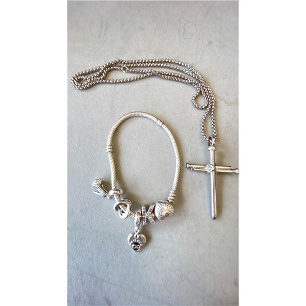 PANDORA BRACELET & CROSS CHAIN