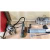 Image 2 : SHELF OF ASSORTED TOOLS INCLUDING; CABLE HOIST, GREENLEE HYDRAULIC HAND PUMP & HEAVY DUTY AIR PUMP