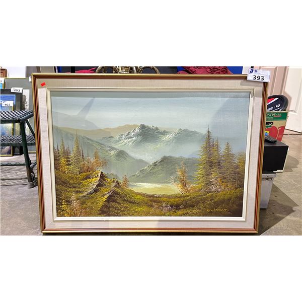 FRAMED ARTIST SIGNED ORIGINAL OIL ON CANVAS OF MOUNTAIN SCENE 41  X 30 