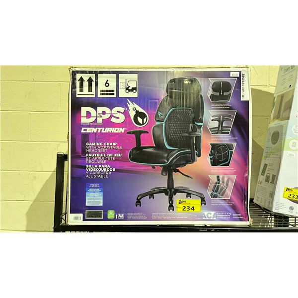 DPS CENTURION GAMING CHAIR WITH ADJUSTABLE HEADREST (CONDITION UNKNOWN, MAY BE MISSING PIECES)