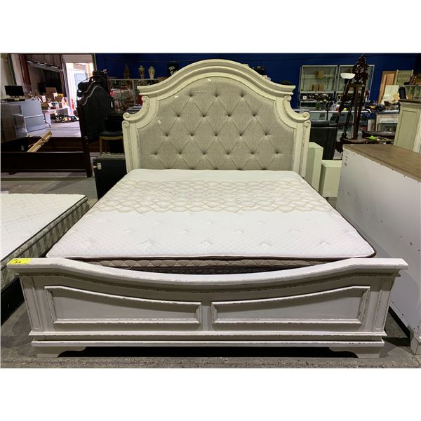 KING SIZE BED WITH MATTRESS & BOX SPRING (SMALL STAIN ON MATTRESS)