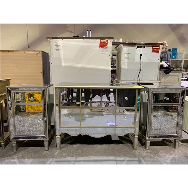 3-PC MIRRORED CABINET SET