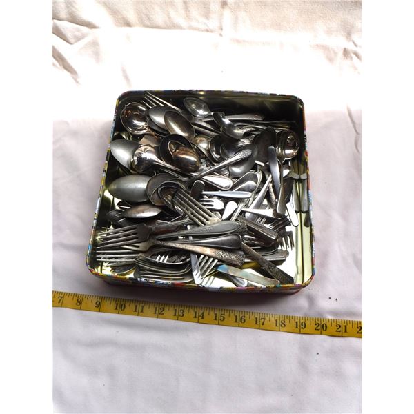 Tin of Vintage Silver Plated Flatware