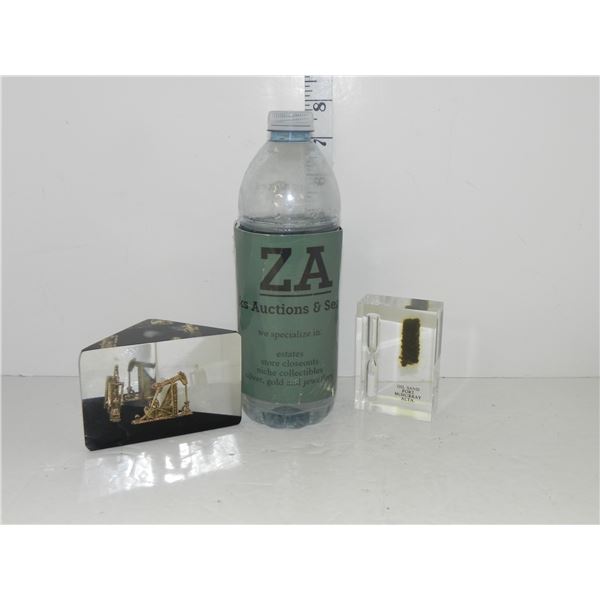 Vintage 2 Lucite paper weights oil rig