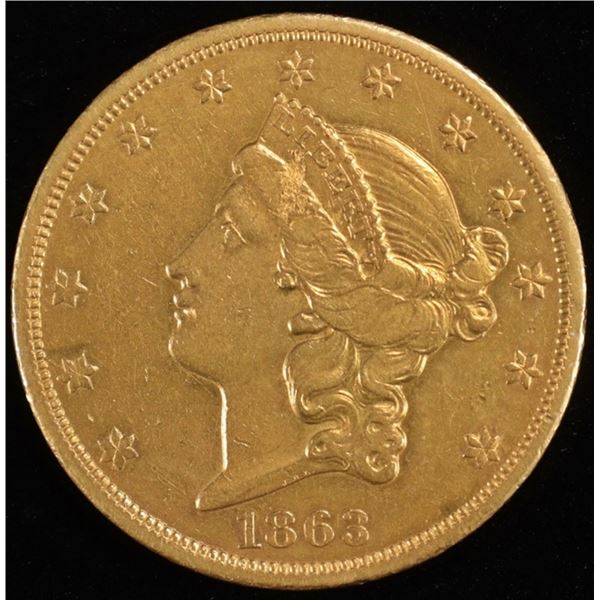 1863-S T-1 $20 GOLD LIBERTY BU, OLD CLEANING