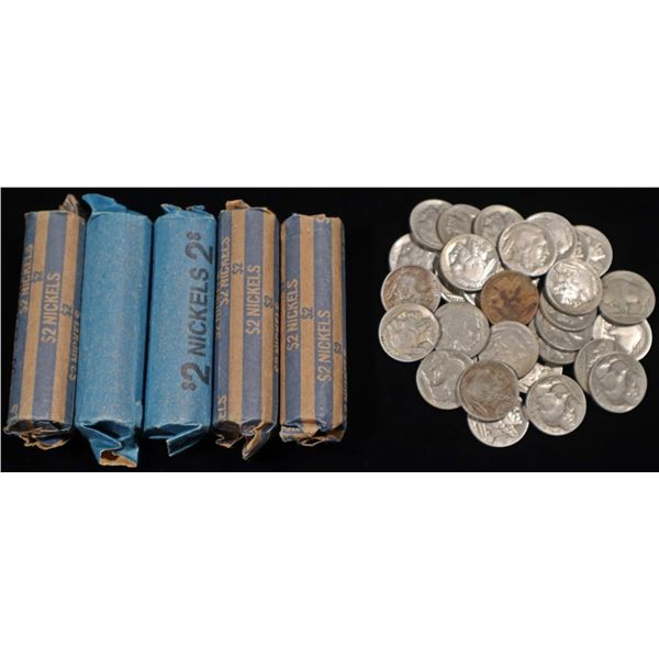 (33) MIXED DATES & (5 HAND ROLLED) BUFFALO NICKELS