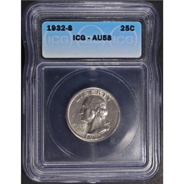 1932-S WASHINGTON QUARTER ICG AU58